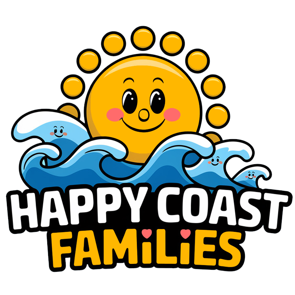 happycoastSquareWavesSun_logo_correctcolors Happy Coast Families logo with text and a smiling sun popping out of cartoonish smiling waves